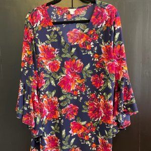 Cato Navy Floral long sleeve blouse Large